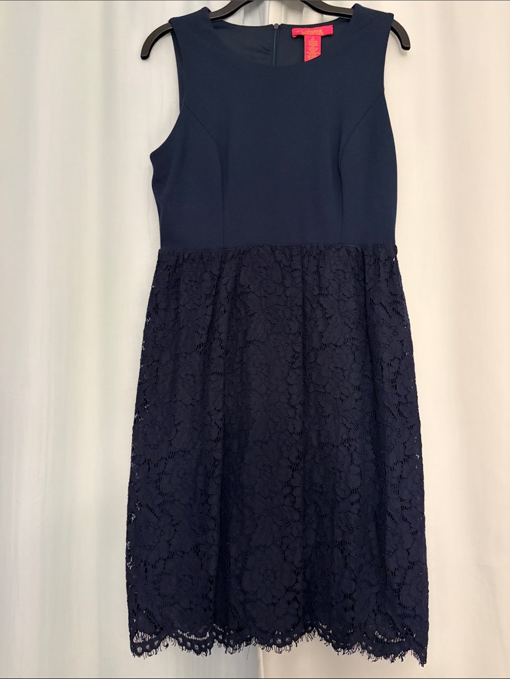 Catherine Malandrino Women’s  Navy Floral Lace Bodice Classic Formal Dress,small